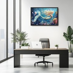Extra Large Framed Mermaid Wall Art,Oversized Undersea Ocean Wall Decor,Color…