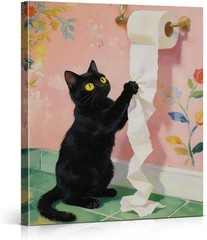 Funny Cat Toilet Canvas Wall Art Black Cat Toilet Paper Poster Painting8x10 Inch