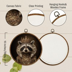 Vintage Round Wall Art Decor 10x10Inch, Circular Raccoon Wall Art Framed Canv…