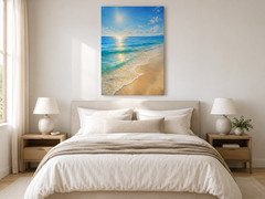 Stretched Canvas Wall Art Beach Ocean Seascape Blue Wave Coastal Home Decor