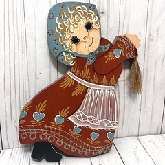 Vintage Folk Art Wooden Girl Wall Decor Dutch Style Straw Broom
