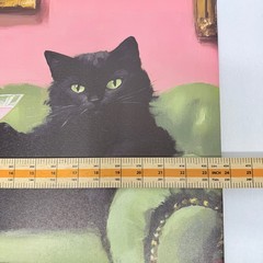 Black Cat Martini Canvas Wall Art Pink Green Whimsical Decor 16×24