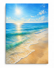 Stretched Canvas Wall Art Beach Ocean Seascape Blue Wave Coastal Home Decor