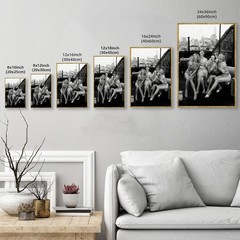 Gold Framed Black and White Canvas Wall Art Vintage New York Rooftop Woman Pa…