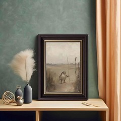 Dark Brown Framed Frog Wall Art Vintage Country Toad Canvas Prints Decor Art
