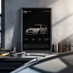 BMW E46 M3 2000 Poster Pixel Art Specs German Performance Wall Decor