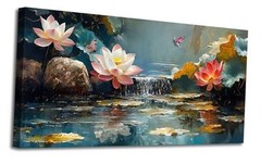 Large Canvas Wall Art Zen Decor Pink Lotus Picture 40L» x 20W» pink lotus
