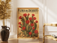 Vintage Desert Cactus Poster, Red Succulent Botanical Wall Art Decor Gift Prints