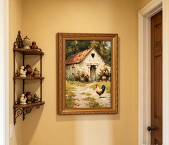 Gold Framed Farmhouse Rooster Wall Art, Vintage Rustic Cottage Barn Floral Ca…