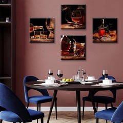 3D Effect Framed Artwork Featuring Whisky and Wine for Home Decoration