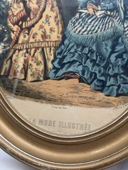 2 vintage Framed Victorian French Fashion Prints La Mode Illustree oval set