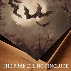 Vintage Bat Halloween Wall Art, Gothic Bat Full Moon Canvas Print, Rich Tones…
