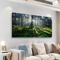 Wall Art Sunlight Green Forest Scenery Canvas Painting Prints,DIY Framed 24″x48″