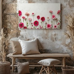 Pink and White Gerbera Daisy Canvas Wall Art Floral Print Decorative Home Decor