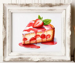 Strawberry Cake Wall Art Print, Strawberry Cake Wall Decor, Kitchen Art Print