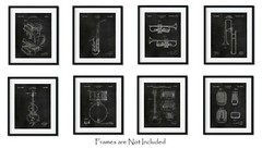 Set of 8 Jazz Instruments Patent Wall Art Prints (8×10) Gifts for Music Lovers