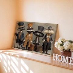 Whimsical Cats in Victorian Attire Canvas Wall Art Vintage Style Home Decor