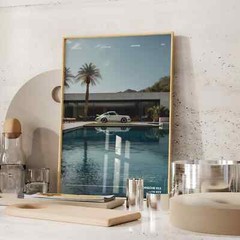 Porsche 911 by the Pool, Vintage Porsche Poster Decor
