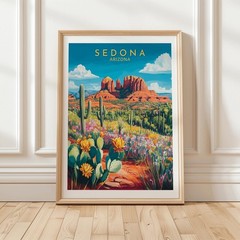 Sedona Arizona Red Rocks Travel Poster, Vibrant Desert Landscape Art Print