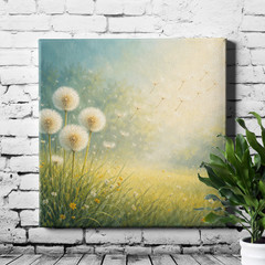 Dreamy Dandelion Meadow Floating Seeds Decorative Oil Style Canvas Print