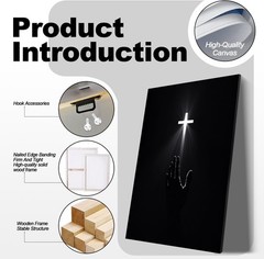 Christian Canvas Wall Art Hand Reaching to Cross Faith Religious Decor 12 X 16″