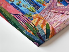 Colorful Mediterranean Street Scene Canvas Wall Art Vibrant Village Print Home