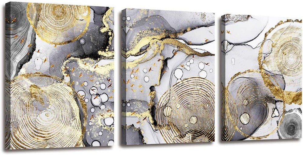 Gold Abstract Wall Art 3 Pieces Modern Framed Artwork Black and White Grey Gold