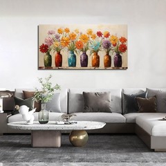 Colorful Daisy Floral Canvas Wall Art, Modern Abstract Flower in Vase Picture…