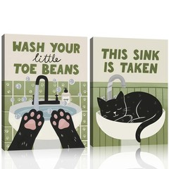 Framed Funny Black Cat Bathroom Wall Art Set of 2 This Sink Is Taken Cute Cat…