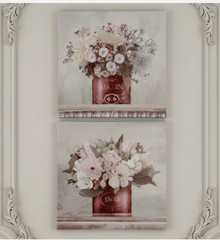 Lot of 2 New Canvas Wall Art France Style Floral Picture Multi-Color 8.5 x 8.5″