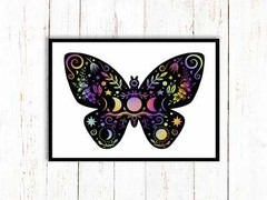 Butterfly Art Print | Stars Sun And Moon Print. Black And White Print. Beautiful