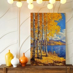 Wall Art Autumn Aspen Trees Lake Mountain Landscape Canvas Print Decor 16×24