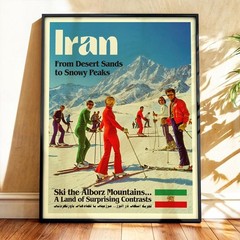 Pre Revolution Iran Ski Poster 1970s Retro Persian Travel Wall Art – Unframed