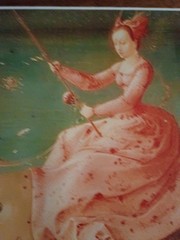 Woman Fishing Riding Large Gold Fish Art Print, Horizontal Canvas