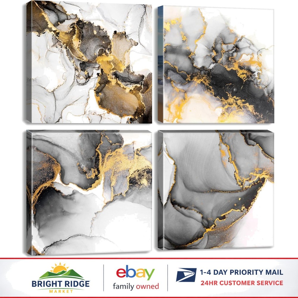 Stylish Black and Gold Wall Art Set, 12×12 Abstract Paintings for Interiors