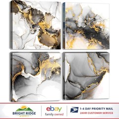 Stylish Black and Gold Wall Art Set, 12×12 Abstract Paintings for Interiors