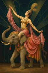 Vintage Art Deco Elephant Rider Poster Glamorous 1920s Woman Wall Art Print Post