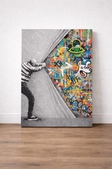 Street Art Curtain Reveal Graffiti Canvas Hidden Color Urban Pop Art, 24 x 36 in