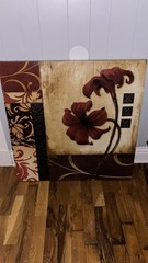 Contemporary Floral Canvas Print Square Art Red Brown Beige Black Decorative