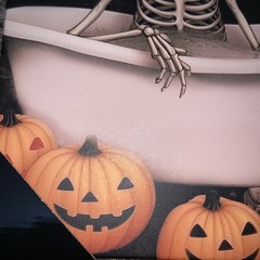 Skeleton In The Bath Enjoying A Drink. Wall Hanging Artwork. Notoriart Art.