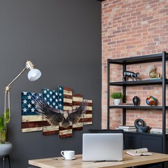 5-Panel Framed American Flag Canvas Wall Art with Bald Eagle & Wooden Frame -…