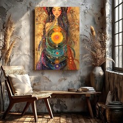 Wall Art Boho Spiritual Woman Chakra Mandala Canvas Print Mystical Home Decor