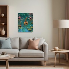Funny Cute Orange Cat Monet Water Lilies Framed Wall Art Canvas Pictures Deco…