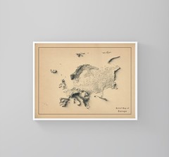 Europe Map, Europe 2D Relief Map, Europe Vintage Map – 2D Flat Print
