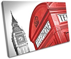London Telephone Box Landmarks SINGLE CANVAS WALL ART Picture Print VA