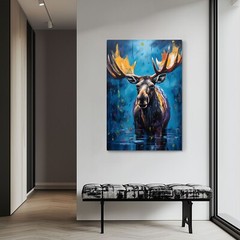 Colorful Moose Oil Painting Print Canvas Wall Art Wildlife Animals Lodge Decor