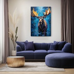 Colorful Moose Oil Painting Print Canvas Wall Art Wildlife Animals Lodge Decor
