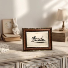 Vintage Framed Running Dog Canvas Wall Art Puppy Zoomies Wall Decor Picture D…