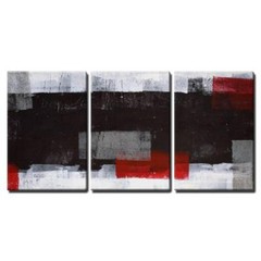 Wall26 – Grey and Red Abstract Art Painting – Canvas Wall Art – 16″x24″x3 Panels