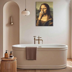 Mona Lisa Bathroom Canvas Art – Humorous Vintage Wall Decor 12x16in Poster